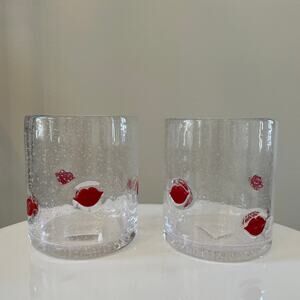 RED LIP Double Old Fashioned Glasses 14oz Set of 2 Valentines Day Barware New